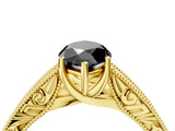 Yellow gold Fancy Black Marquise Cut Cut Solitaire Engraved Band with Four-Prong Setting_4