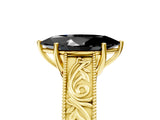 Yellow gold Fancy Black Marquise Cut Cut Solitaire Engraved Band with Four-Prong Setting_5