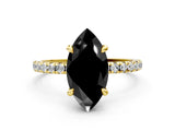 Yellow gold Fancy Black Marquise Cut Diamond Brilliant Solitaire Ring with Pavé Band and Four-Prong Setting_24
