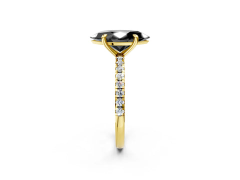 Yellow gold Fancy Black Marquise Cut Diamond Brilliant Solitaire Ring with Pavé Band and Four-Prong Setting_2