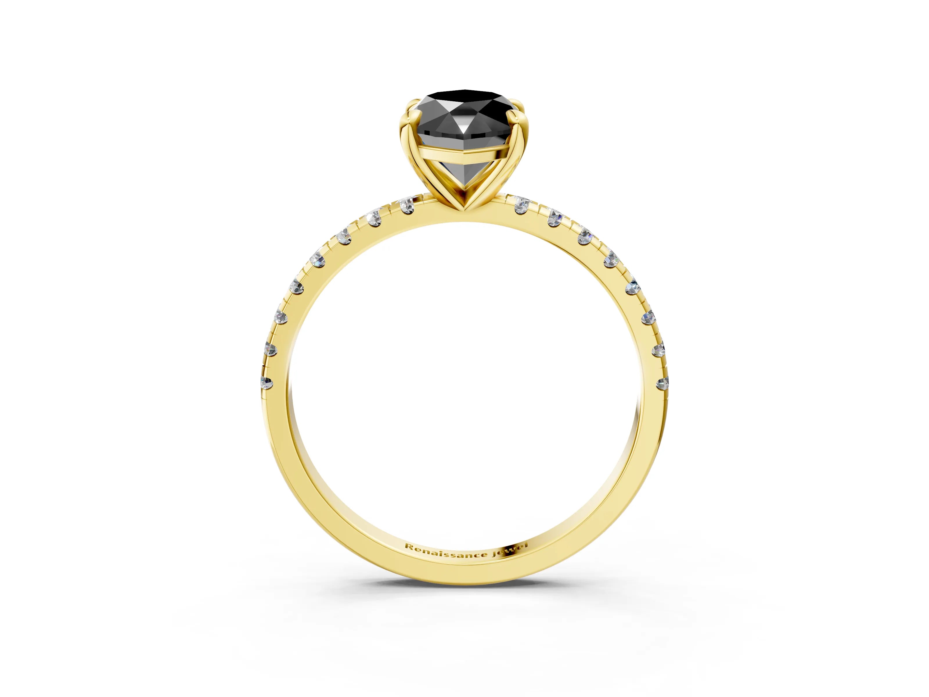 Yellow gold Fancy Black Marquise Cut Diamond Brilliant Solitaire Ring with Pavé Band and Four-Prong Setting_3