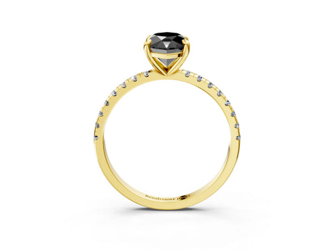 Yellow gold Fancy Black Marquise Cut Diamond Brilliant Solitaire Ring with Pavé Band and Four-Prong Setting_3