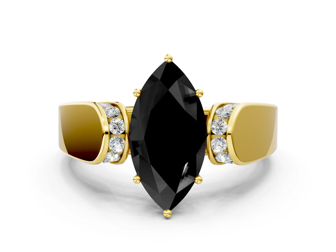 Yellow gold Fancy Black Marquise Cut Diamond Channel Set Solitaire Ring with Four-Prong Setting_24