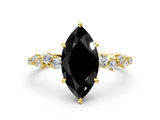 Yellow gold Fancy Black Marquise Cut Diamond Cluster Side Stone Solitaire Ring with Prong Setting_24