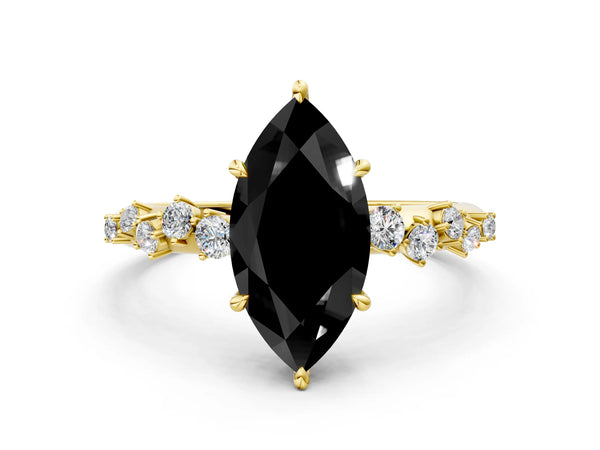 Yellow Gold Marquise Graduated Cluster Engagement Ring Setting for Black Center