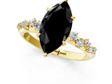 Yellow gold Fancy Black Marquise Cut Diamond Cluster Side Stone Solitaire Ring with Prong Setting_25