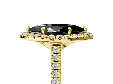 Yellow gold Fancy Black Marquise Cut Diamond Cushion Halo Ring with Pavé Band_5