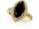 Yellow gold Fancy Black Marquise Cut Diamond Double Halo Ring with Split Shank and Four-Prong Setting_13