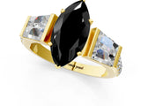 Yellow gold Fancy Black Marquise Cut Diamond Engagement Ring with Baguette Side Stones and Channel Set Band_13