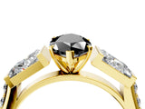 Yellow gold Fancy Black Marquise Cut Diamond Engagement Ring with Baguette Side Stones and Channel Set Band_16