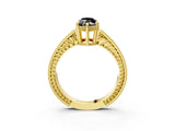 Yellow gold Fancy Black Marquise Cut Diamond Engagement Ring with Milgrain Channel Set Band and Prong Setting_3