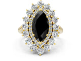 Yellow gold Fancy Black Marquise Cut Diamond Floral Double Halo Engagement Ring with Prong Setting_24