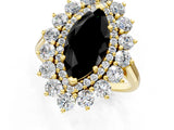 Yellow gold Fancy Black Marquise Cut Diamond Floral Double Halo Engagement Ring with Prong Setting_25