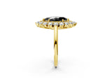 Yellow gold Fancy Black Marquise Cut Diamond Floral Double Halo Engagement Ring with Prong Setting_26