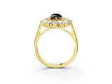 Yellow gold Fancy Black Marquise Cut Diamond Floral Double Halo Engagement Ring with Prong Setting_27