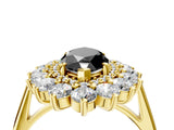 Yellow gold Fancy Black Marquise Cut Diamond Floral Double Halo Engagement Ring with Prong Setting_28