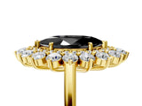 Yellow gold Fancy Black Marquise Cut Diamond Floral Double Halo Engagement Ring with Prong Setting_29