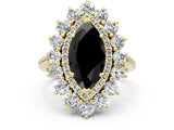 Yellow gold Fancy Black Marquise Cut Diamond Floral Double Halo Engagement Ring with Prong Setting_60