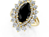 Yellow gold Fancy Black Marquise Cut Diamond Floral Double Halo Engagement Ring with Prong Setting_61