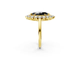 Yellow gold Fancy Black Marquise Cut Diamond Floral Double Halo Engagement Ring with Prong Setting_62