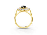 Yellow gold Fancy Black Marquise Cut Diamond Floral Double Halo Engagement Ring with Prong Setting_63
