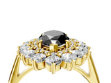 Yellow gold Fancy Black Marquise Cut Diamond Floral Double Halo Engagement Ring with Prong Setting_64