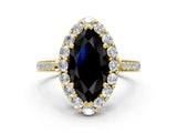 Yellow gold Fancy Black Marquise Cut Diamond Floral Halo Ring with Pavé Band and Prong Setting_3