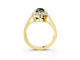 Yellow gold Fancy Black Marquise Cut Diamond Floral Halo Ring with Pavé Band and Prong Setting_6