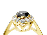 Yellow gold Fancy Black Marquise Cut Diamond Floral Halo Ring with Pavé Band and Prong Setting_7
