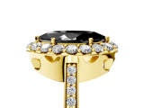 Yellow gold Fancy Black Marquise Cut Diamond Floral Halo Ring with Pavé Band and Prong Setting_8