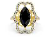 Yellow gold Fancy Black Marquise Cut Diamond Floral Halo Split Shank Prong Setting Ring
