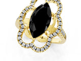 Yellow gold Fancy Black Marquise Cut Diamond Floral Halo Split Shank Prong Setting Ring_1