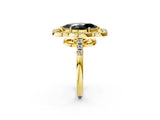 Yellow gold Fancy Black Marquise Cut Diamond Floral Halo Split Shank Prong Setting Ring_2