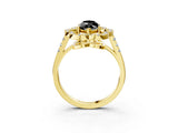 Yellow gold Fancy Black Marquise Cut Diamond Floral Halo Split Shank Prong Setting Ring_3