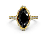 Yellow gold Fancy Black Marquise Cut Diamond Halo Pave Band with Four-Prong Setting_3