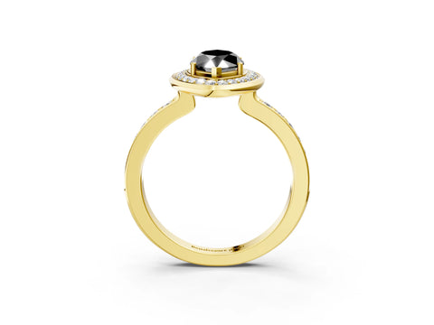 Yellow gold Fancy Black Marquise Cut Diamond Halo Ring with Bezel Frame and Pavé Band_3
