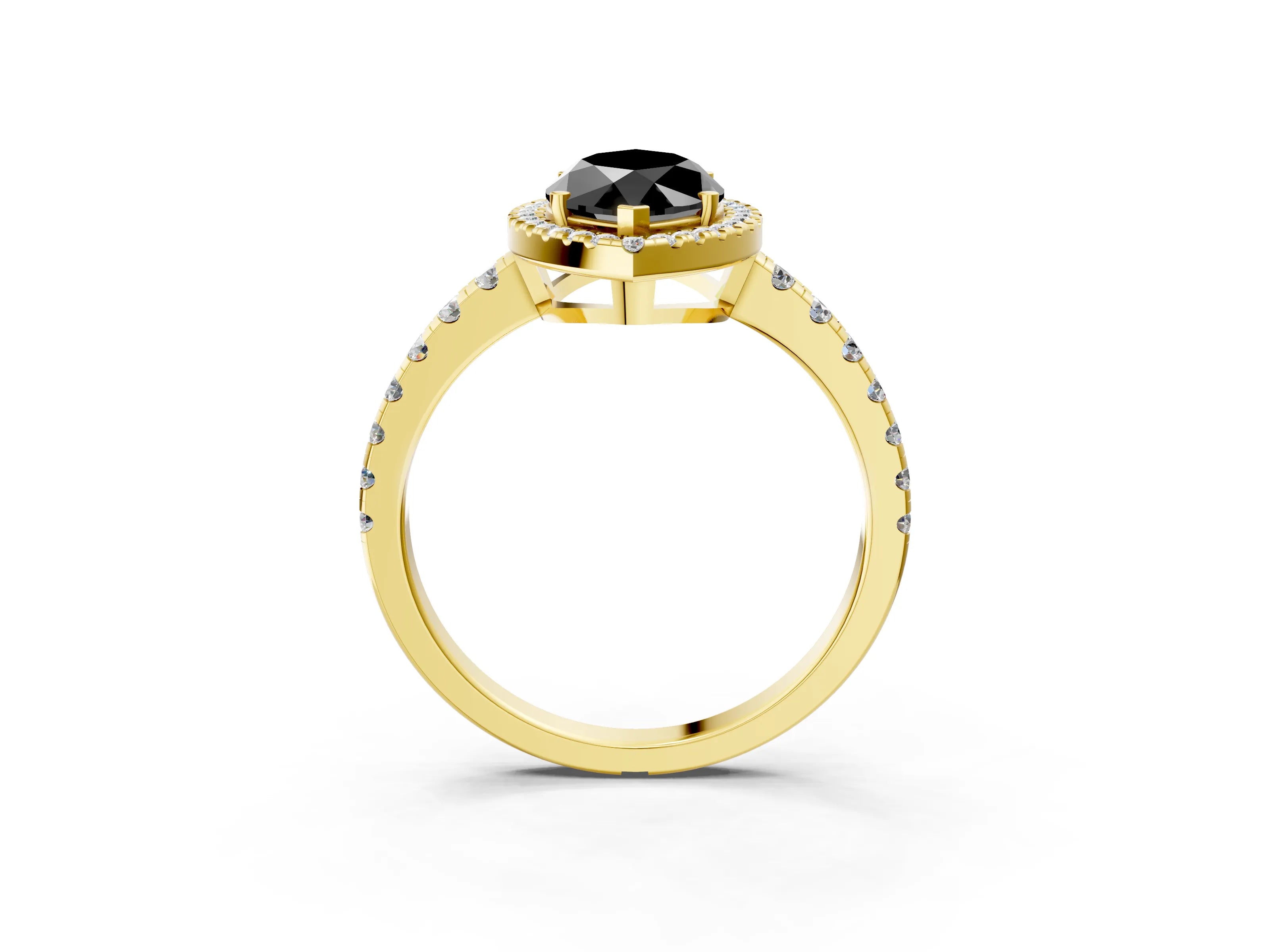 Yellow gold Fancy Black Marquise Cut Diamond Halo Ring with Pavé Band and Four-Prong Setting_3