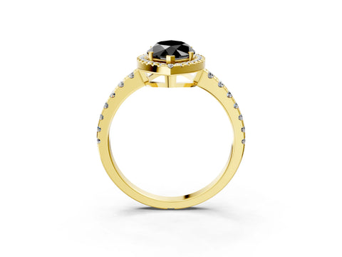 Yellow gold Fancy Black Marquise Cut Diamond Halo Ring with Pavé Band and Four-Prong Setting_3