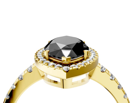Yellow gold Fancy Black Marquise Cut Diamond Halo Ring with Pavé Band and Four-Prong Setting_4