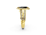 Yellow gold Fancy Black Marquise Cut Diamond Halo Ring with Split Shank Pavé Band and Four-Prong Setting_2