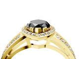 Yellow gold Fancy Black Marquise Cut Diamond Halo Ring with Split Shank Pavé Band and Four-Prong Setting_4