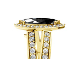 Yellow gold Fancy Black Marquise Cut Diamond Halo Ring with Split Shank Pavé Band and Four-Prong Setting_5