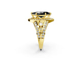 Yellow gold Fancy Black Marquise Cut Diamond Halo Ring with Split Shank and Bezel Accents and Four-Prong Setting_2