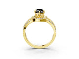 Yellow gold Fancy Black Marquise Cut Diamond Halo Ring with Split Shank and Bezel Accents and Four-Prong Setting_3