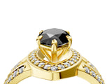 Yellow gold Fancy Black Marquise Cut Diamond Halo Ring with Split Shank and Bezel Accents and Four-Prong Setting_4