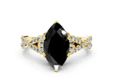 Yellow gold Fancy Black Marquise Cut Diamond  Halo Twist Band Solitaire Prong Setting Ring_12