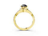 Yellow gold Fancy Black Marquise Cut Diamond  Halo Twist Band Solitaire Prong Setting Ring_15