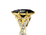 Yellow gold Fancy Black Marquise Cut Diamond  Halo Twist Band Solitaire Prong Setting Ring_17