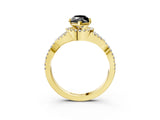 Yellow gold Fancy Black Marquise Cut Diamond Halo Twist Band Solitaire Prong Setting Ring_3