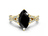 Yellow gold Fancy Black Marquise Cut Diamond  Halo Twist Band Solitaire Prong Setting Ring_48